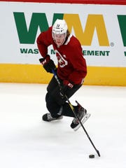 Jan 4, 2021; Glendale, Arizona, USA; Arizona Coyotes right wing Jan Jenik (73) during training camp at Gila River Arena. Mandatory Credit: Rob Schumacher-Arizona Republic