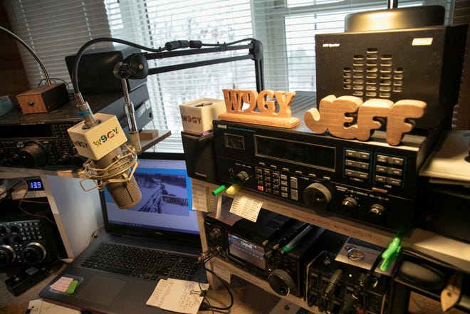 Jeff Stricker of Calumet has assembled dozens of components over the years for his amateur radio setup inside his Upper Peninsula house, as seen on Sunday Oct. 25, 2020.