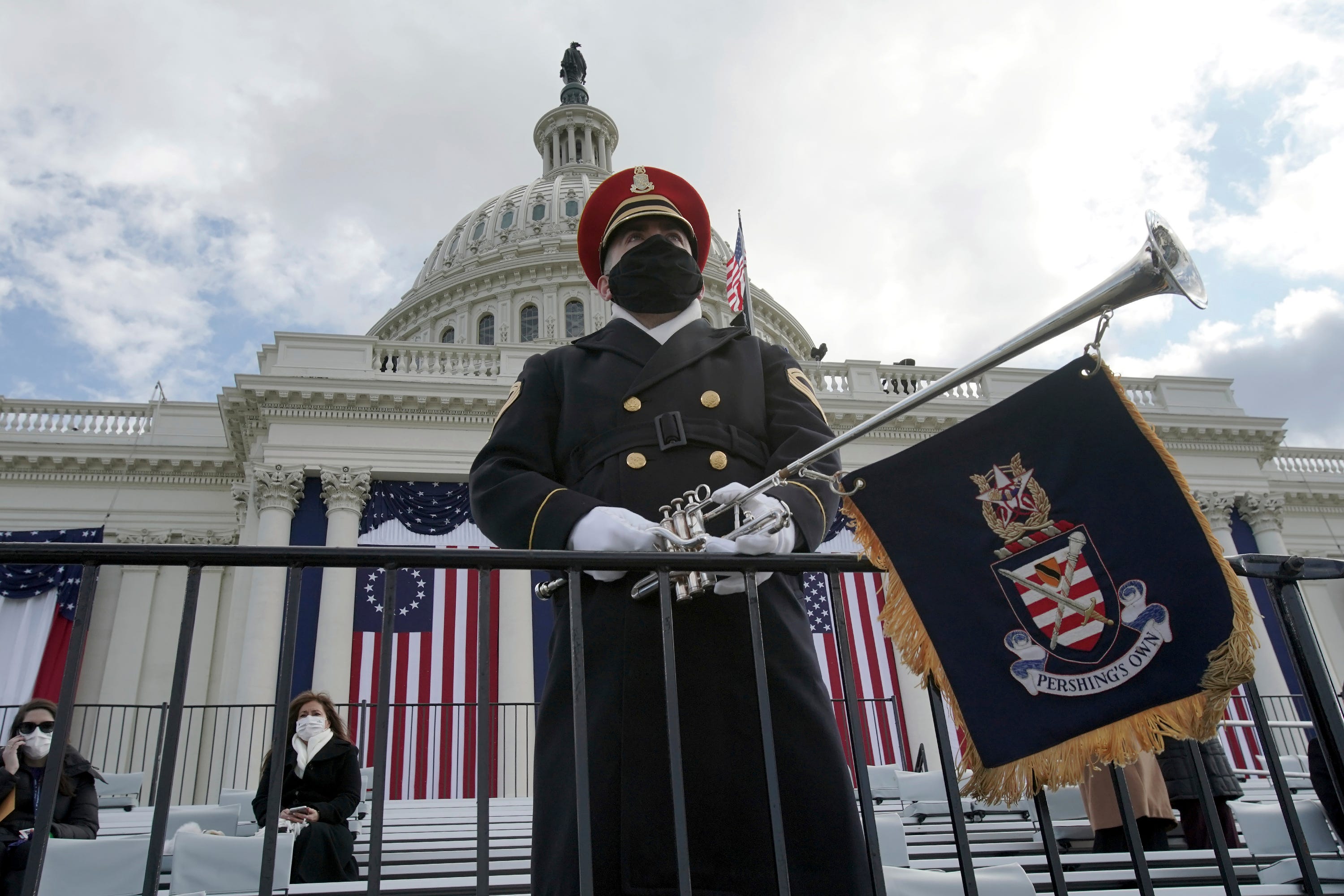 A member of the U.S. Army Band waits before President-elect Joe Biden’s inauguration at the U.S. Capitol in Washington, Wednesday, Jan. 20, 2021.