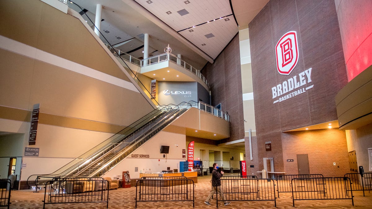 With no other events to host besides Bradley University men’s basketball games, the Peoria Civic Center is nearly abandoned and efforts are in place to limit the cost of keeping the cavernous building lit and heated.