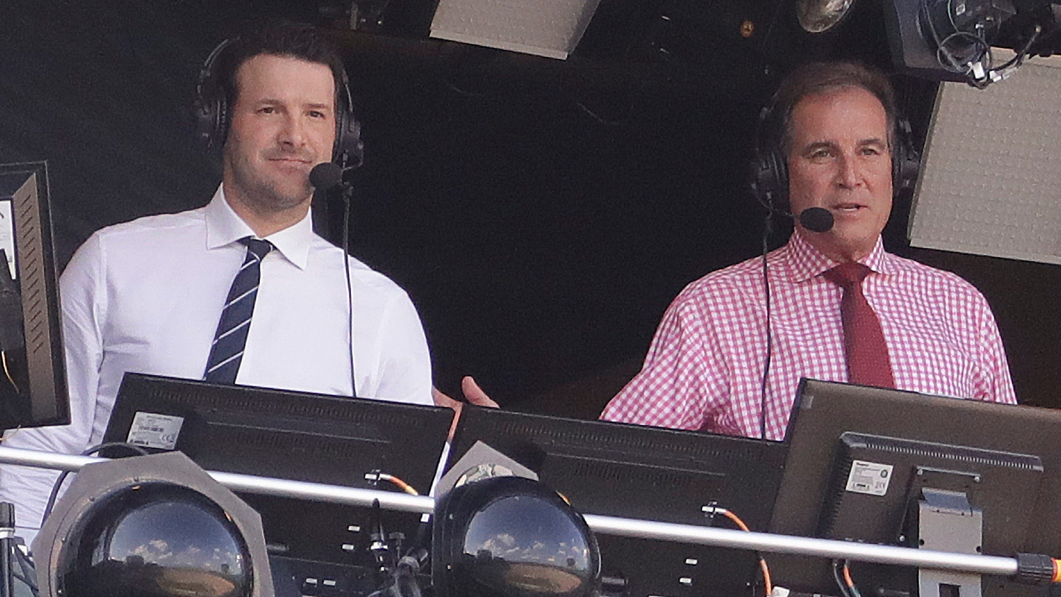 CBS's No. 1 NFL announcing team of analyst Tony Romo, left, and play-by-play man Jim Nantz has been together for four years. This will be their second Super Bowl together.