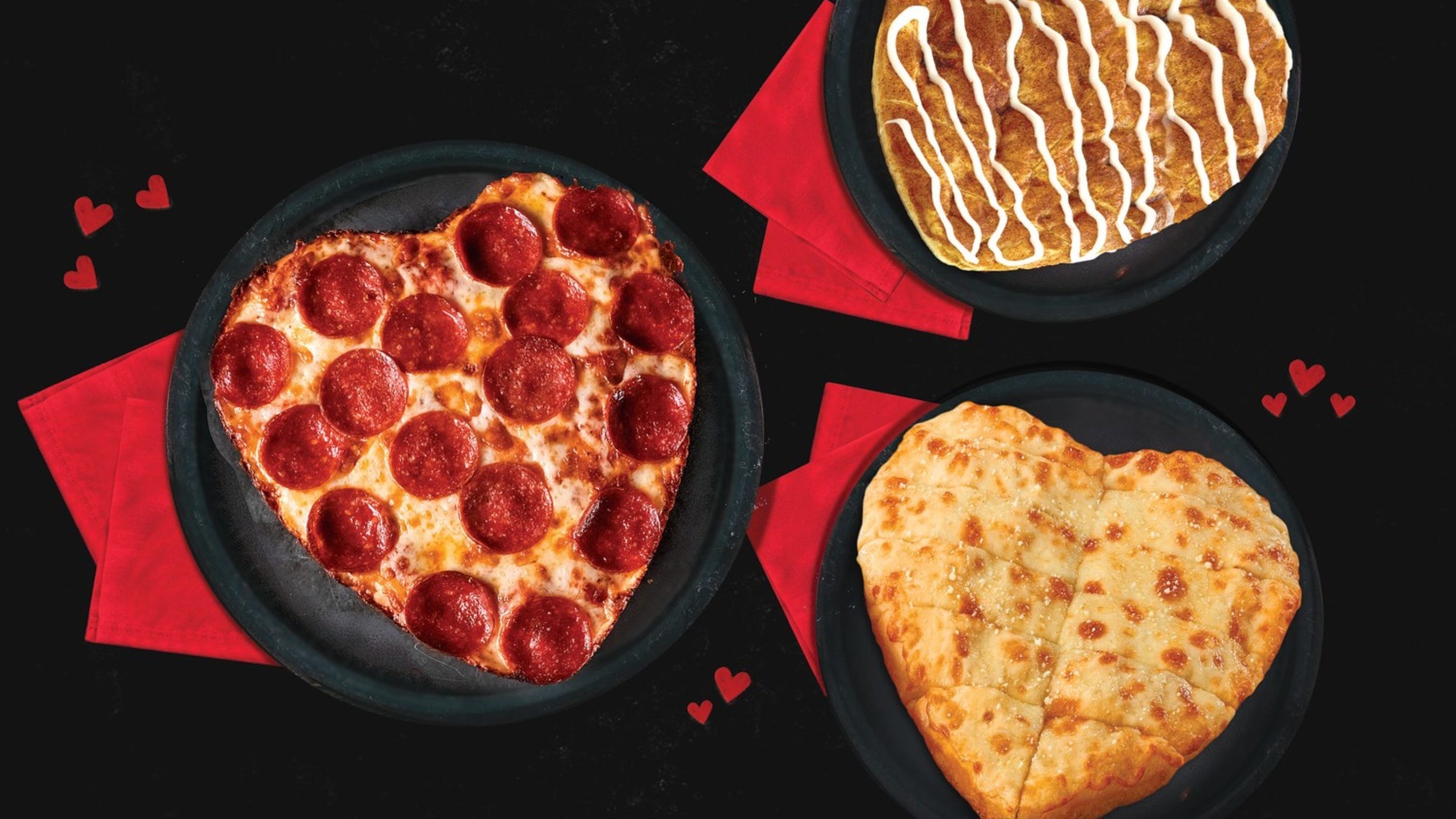 Heart pizza on Valentine's Day menu at Pizza Hut, Papa John's Sunday