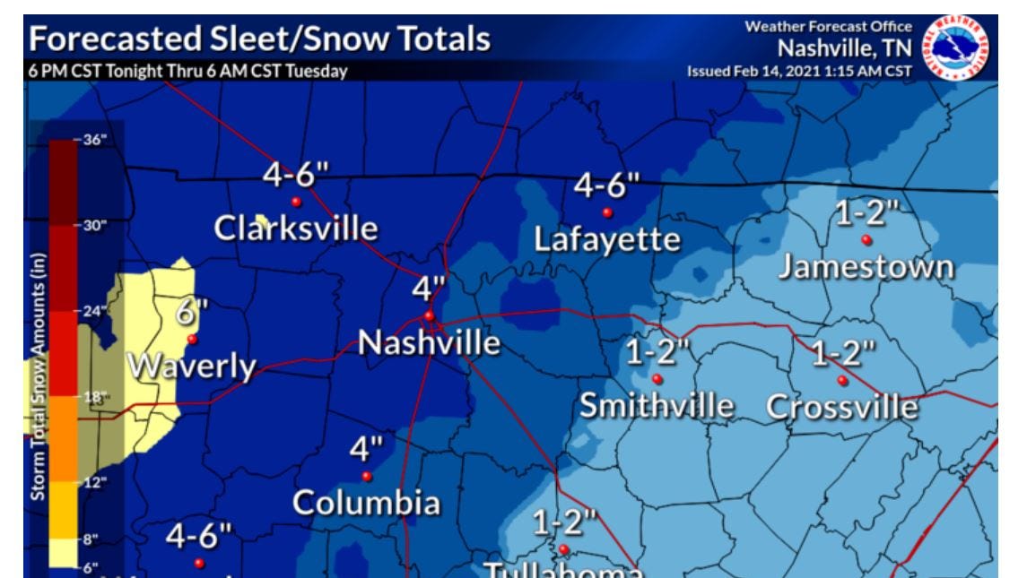 Nashville area weather Icy roads, 46 inches of snow in forecast