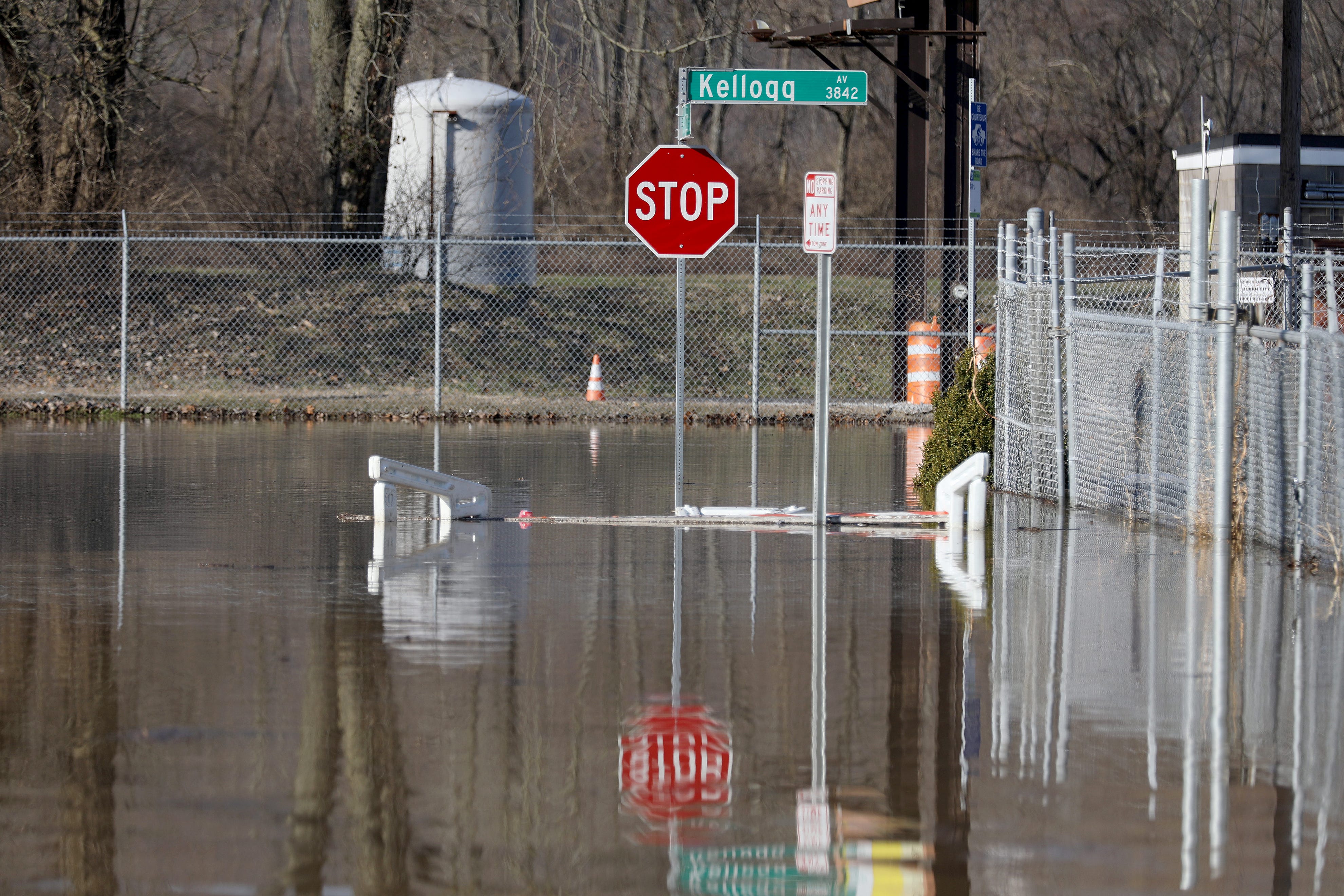 Ohio River Near Flood Crest Level Roads Closed