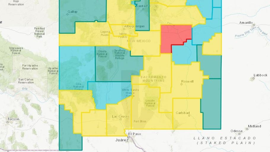 New Mexico COVID19 color map Doña Ana County returns to Yellow