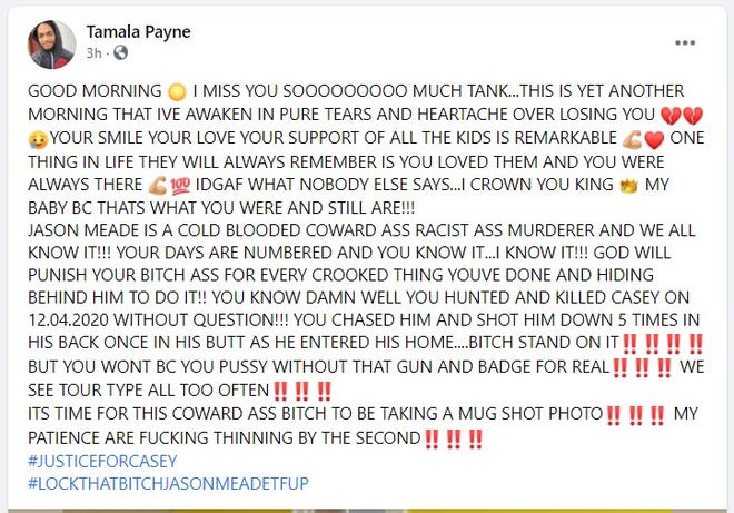 A post by Tamala Payne, the mother of Casey Goodson Jr., on social media Wednesday, hours before the release of the final autopsy report by the Franklin County Coroner's Office.