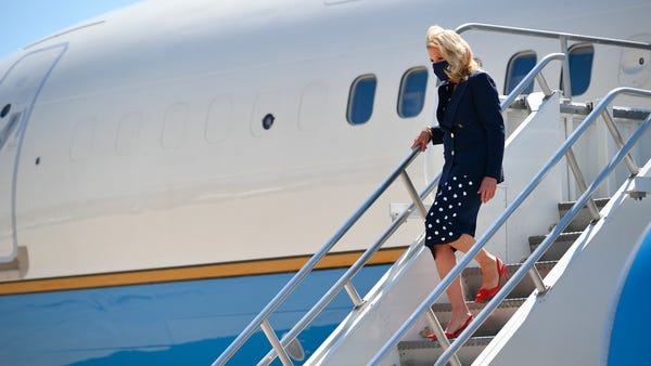 First lady Jill Biden arrives at Meadows Field Air