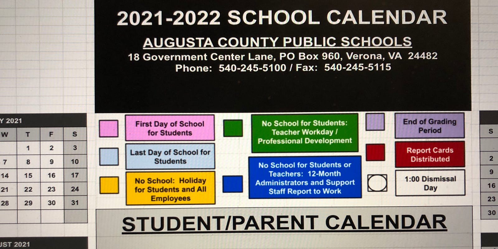 Augusta County School Board Approves Next Year's School Calendar