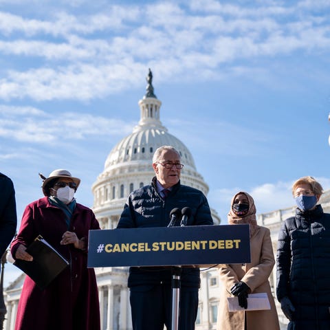 Senate Majority Leader Chuck Schumer, D-N.Y., spea