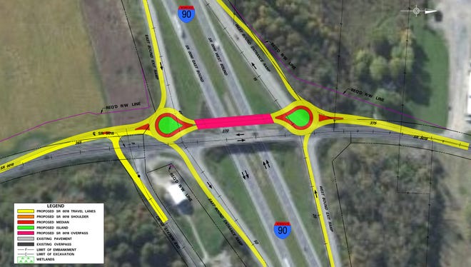 This is a rendering of the new teardrop roundabouts at the Girard interchange of Interstate 90 in Girard.