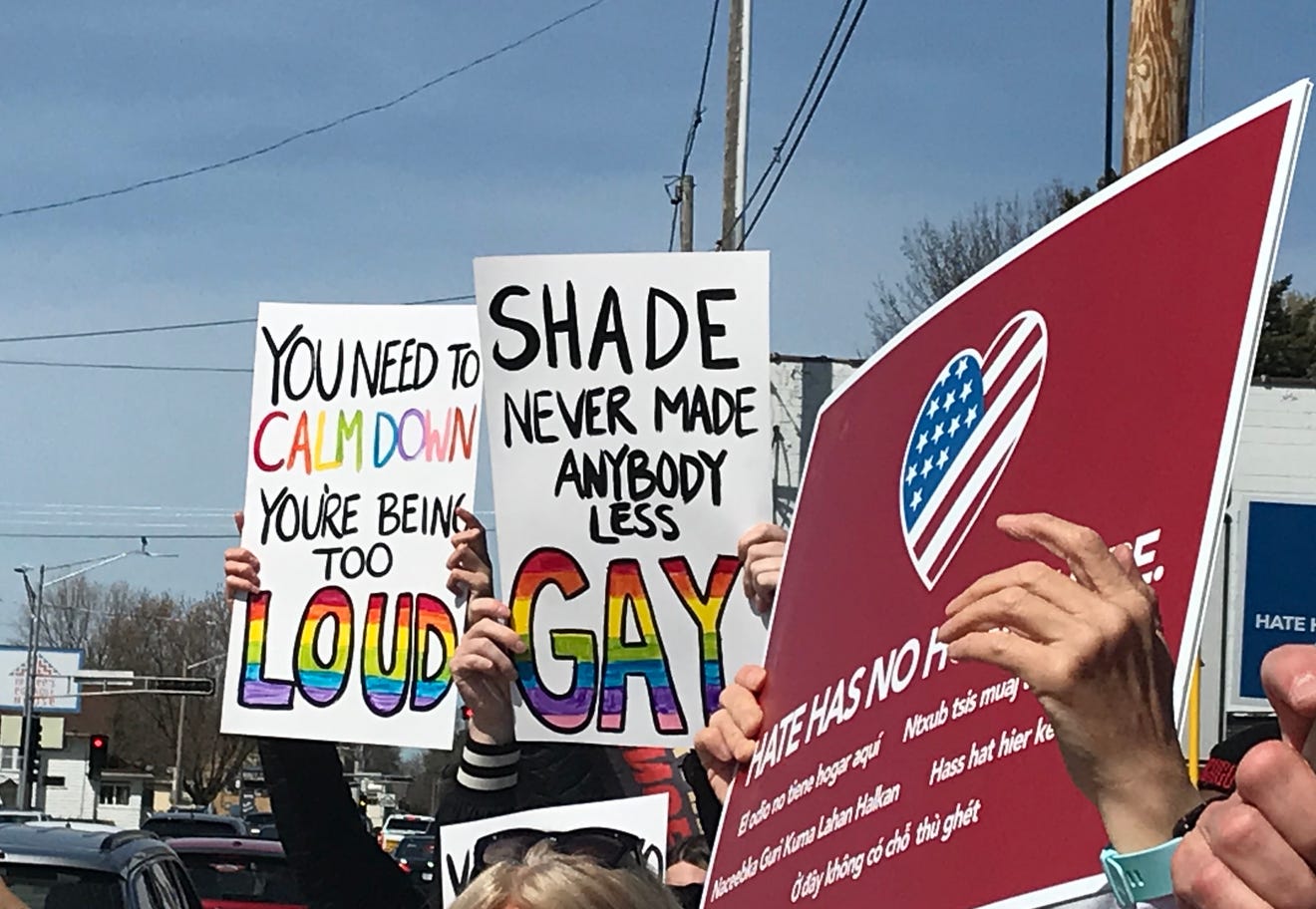 Appleton LGBTQ community, allies protest sign with homophobic slur