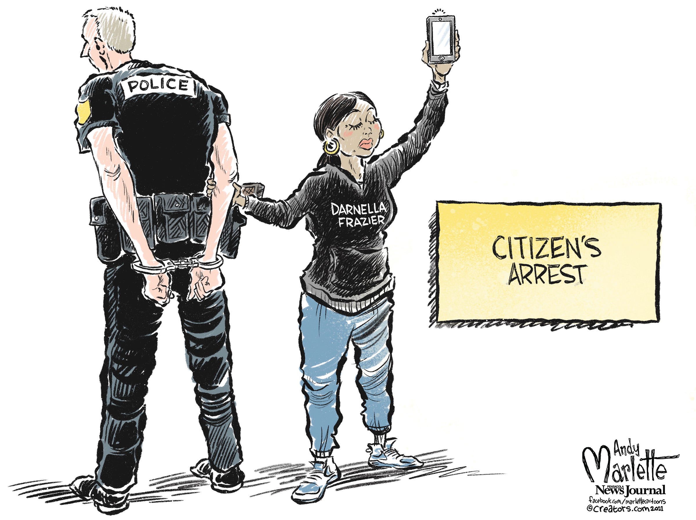 Editorial cartoon, April 23, 2021: Citizen's arrest