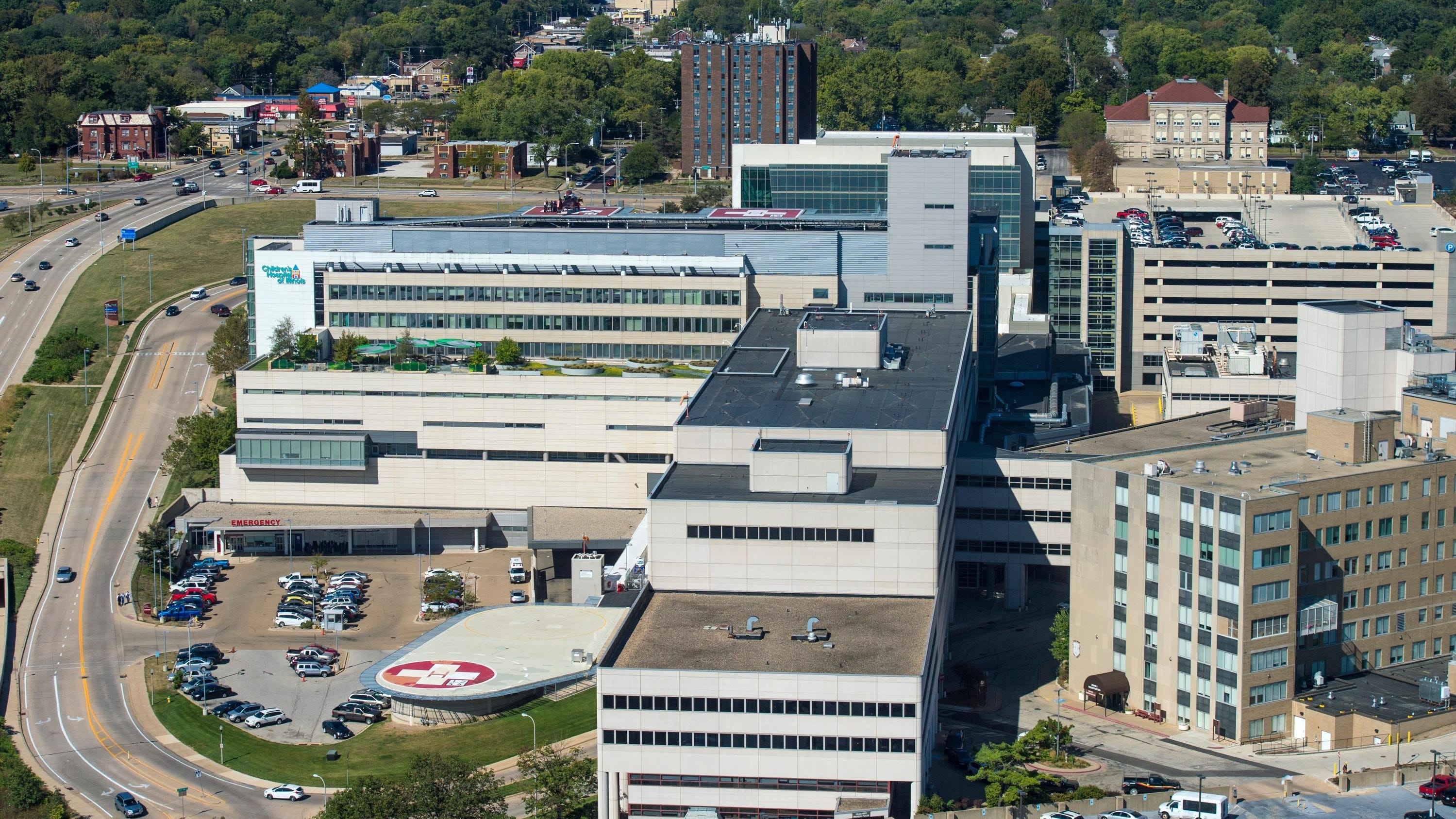 An aerial view of the OSF Healthcare St. Francis complex.