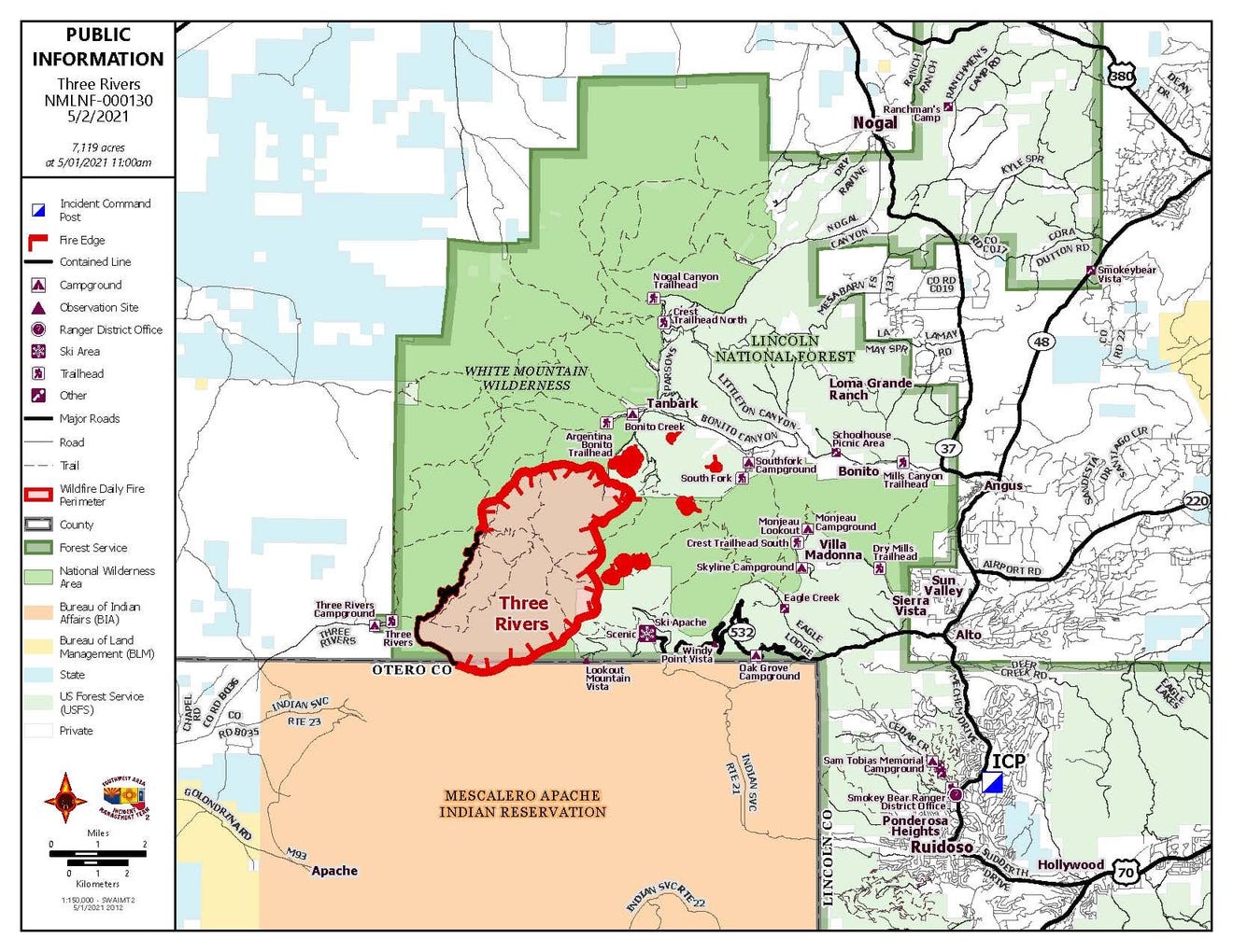 Three Rivers Fire, NM, grows as winds picked up over weekend