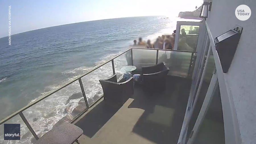 More than a dozen people were on a beachfront balcony in Malibu, California, when it collapsed nearly 15 feet onto rocks and sand below.