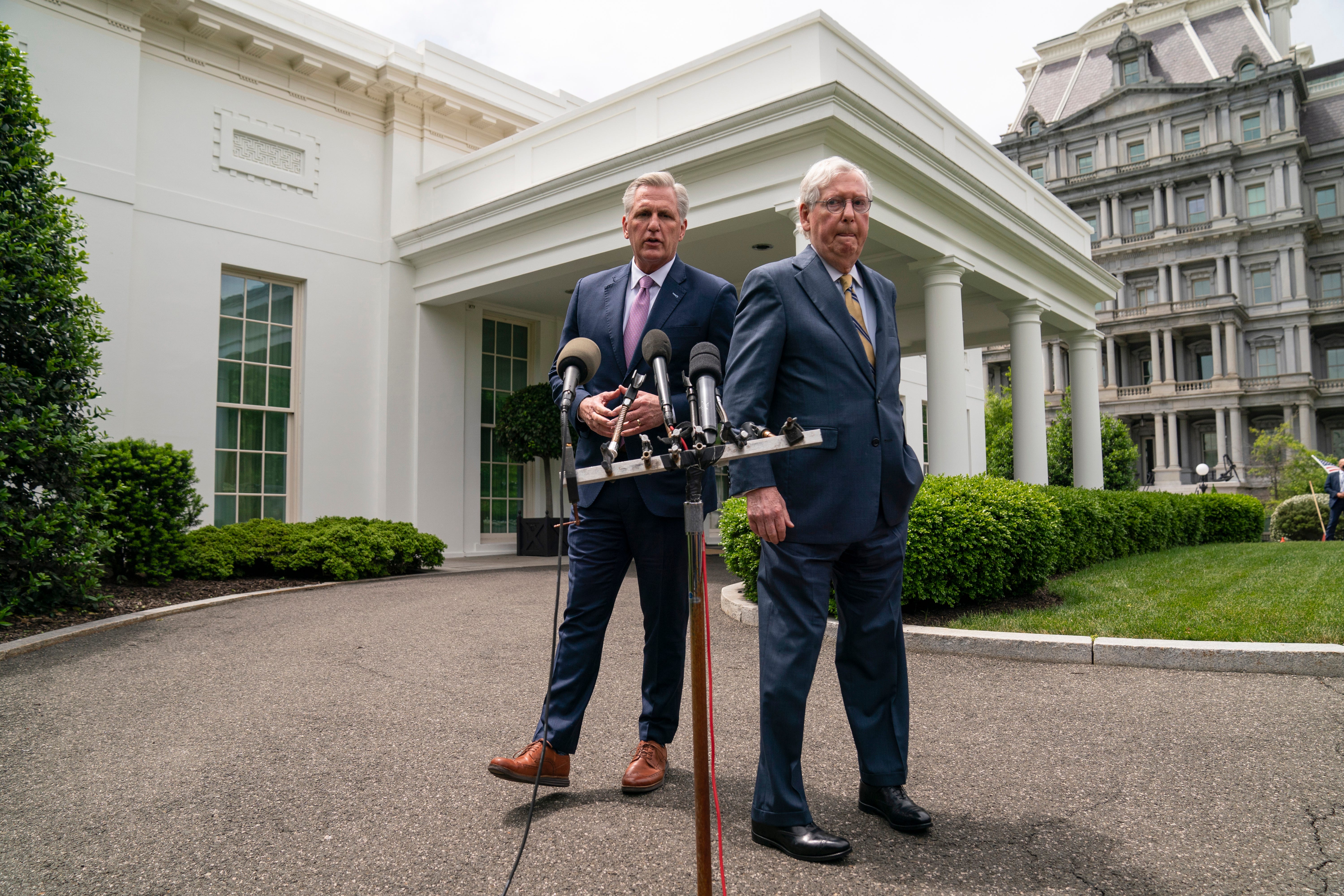 House Minority Leader Kevin McCarthy, R-Calif., left, and Senate Minority Leader Mitch McConnell, R-Ky., head opposition to President Joe Biden's big spending plans.