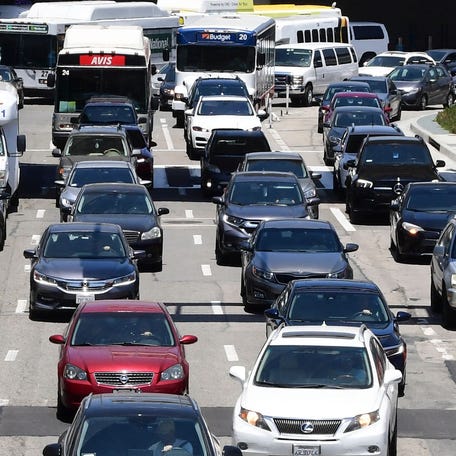 Heavy traffic is seen at Los Angeles International Airport (LAX) on May 27, 2021 in Los Angeles, as people travel for Memorial Day weekend, which marks the unofficial start of the summer travel season.