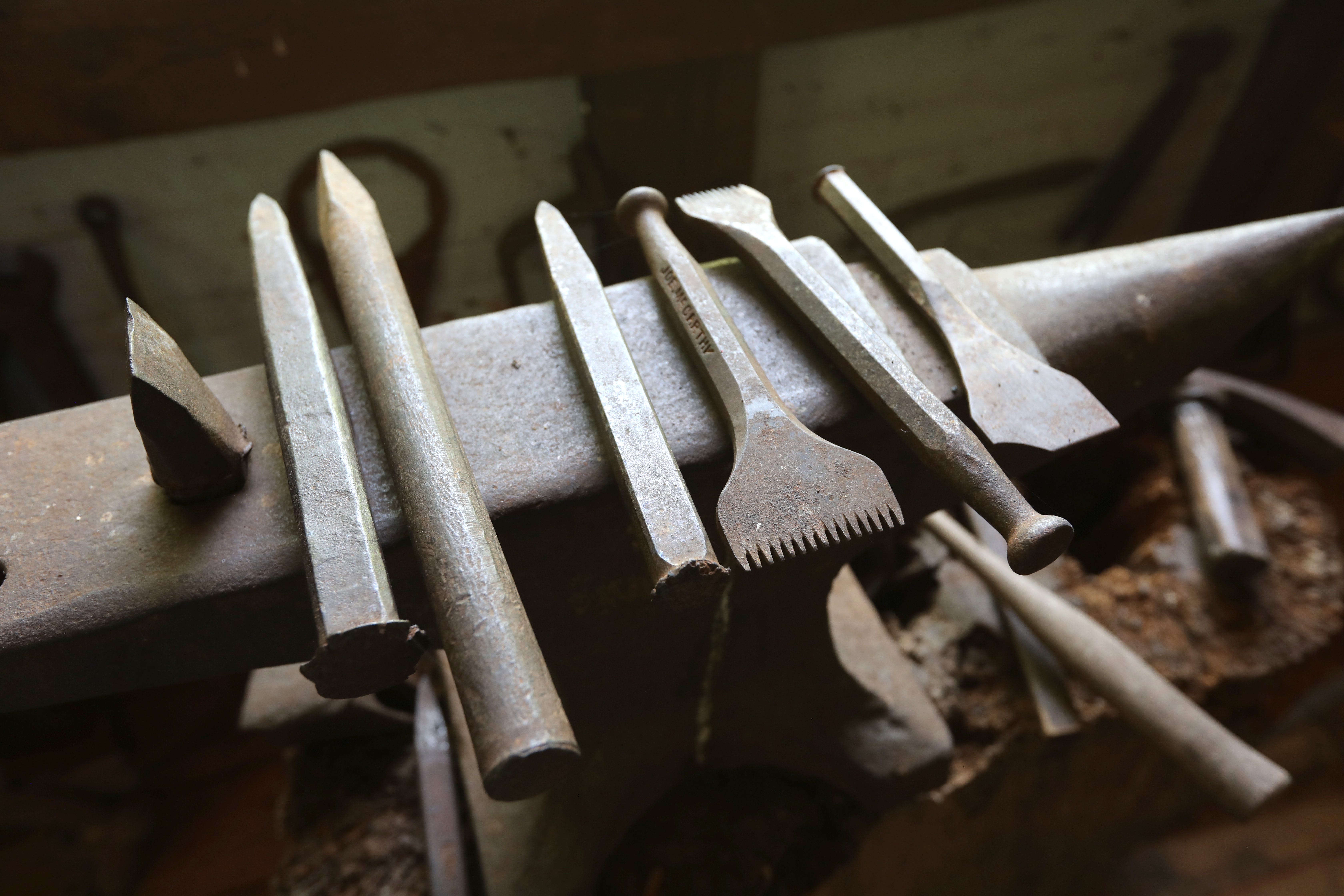 Quarry tools on display in the museum at Opus 40 in Saugerties, a 6.5-acre sculpture in a quarry that was built by artist Harvey Fite June 11, 2021.