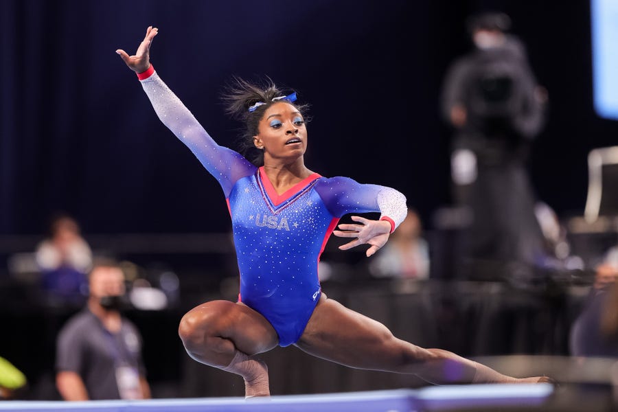 Simone Biles, competing on the floor exercise during the U.S. gymnastics trials, is headed to her second Olympics.