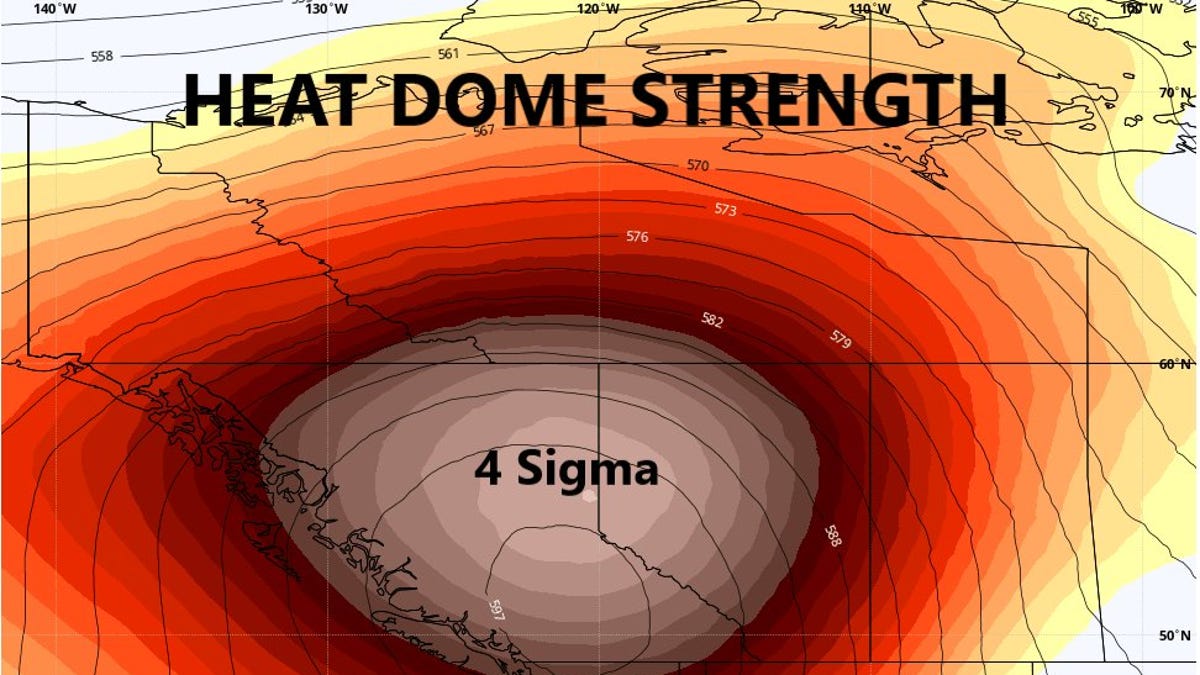 Heat dome strength and heat waves June 28, 2021