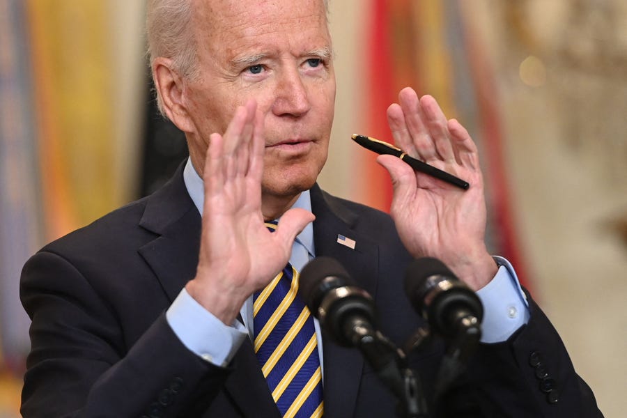 US President Joe Biden speaks about the situation in Afghanistan from the East Room of the White House in Washington, DC, July 8, 2021.