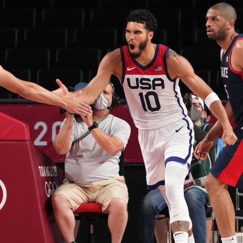 Zach Lavine and Jayson Tatum celebrate during Team