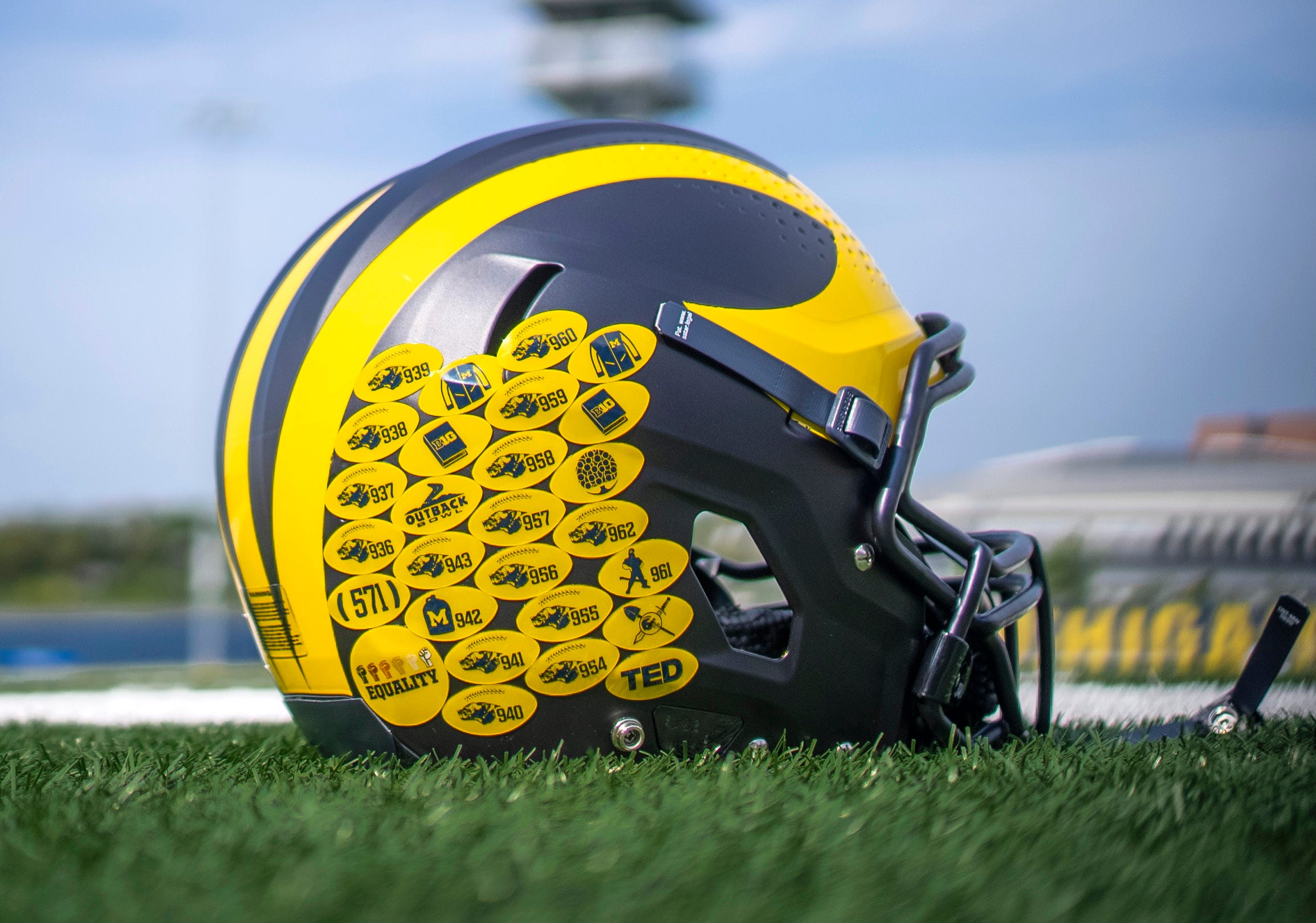 Alice as Kruiden New Michigan helmet stickers to tell story of a player's career