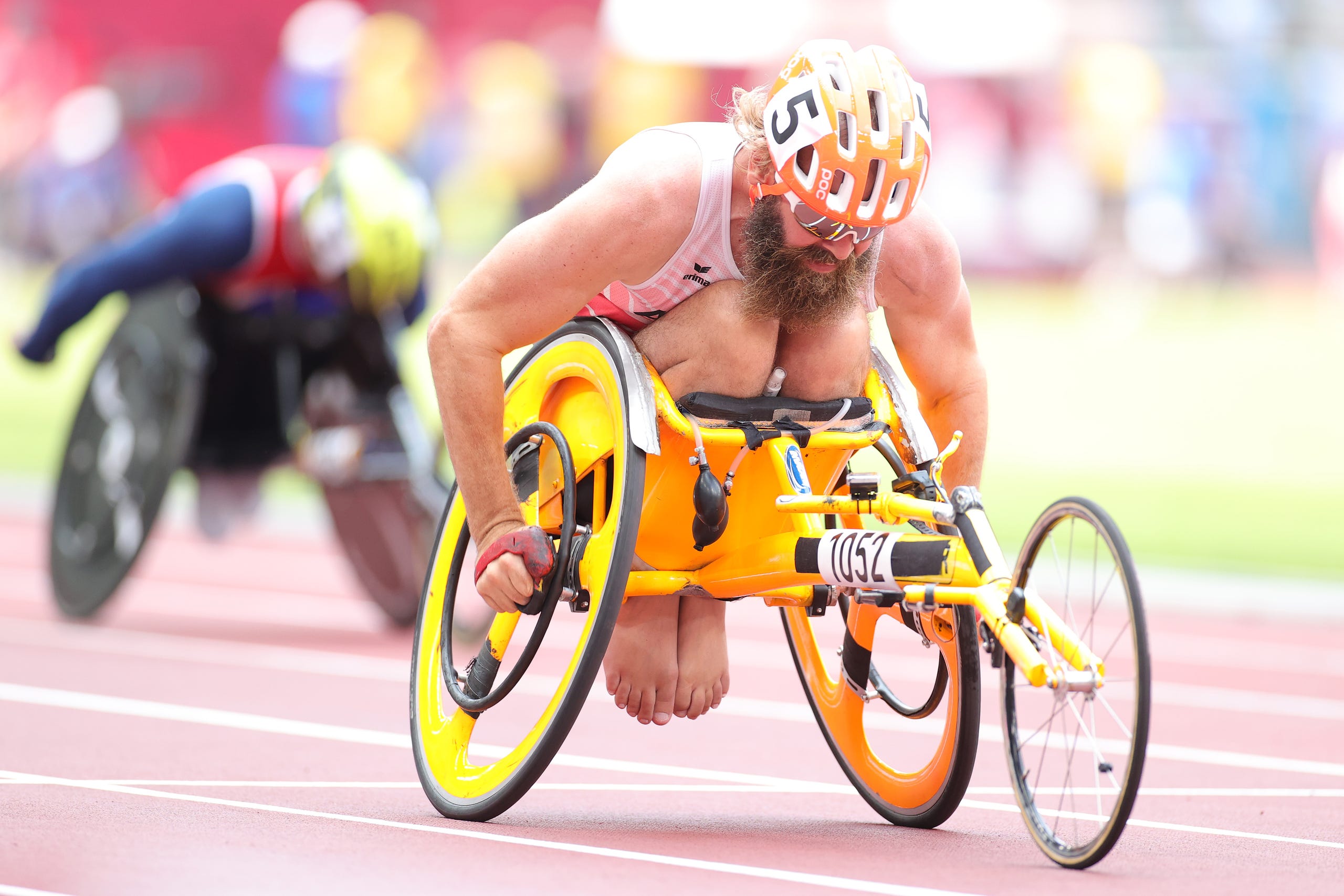 August 27, 2021: Thomas  Geierspichler of Team Austria competes in Men's 400-meter - T51 heat on Day 3 of the Tokyo 2020 Paralympic Games.