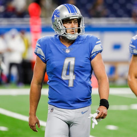 Randy Bullock warms up prior to the Lions' preseas