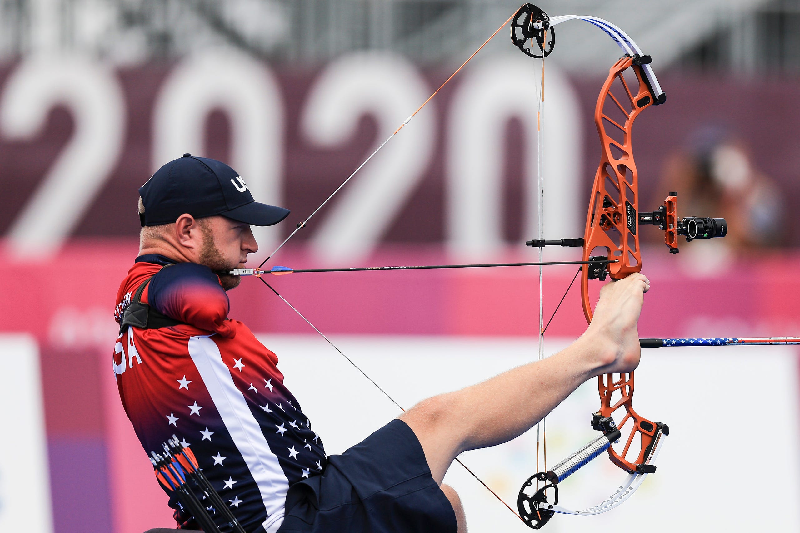 Aug. 31, 2021: Matt Stutzman of Team USA competes in his match against Marcel Pavlik of Team Slovakia during the Men's Archery Individual Compound - Open 1/8 Elimination match.