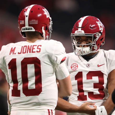 Alabama quarterbacks Tua Tagovailoa and Mac Jones,