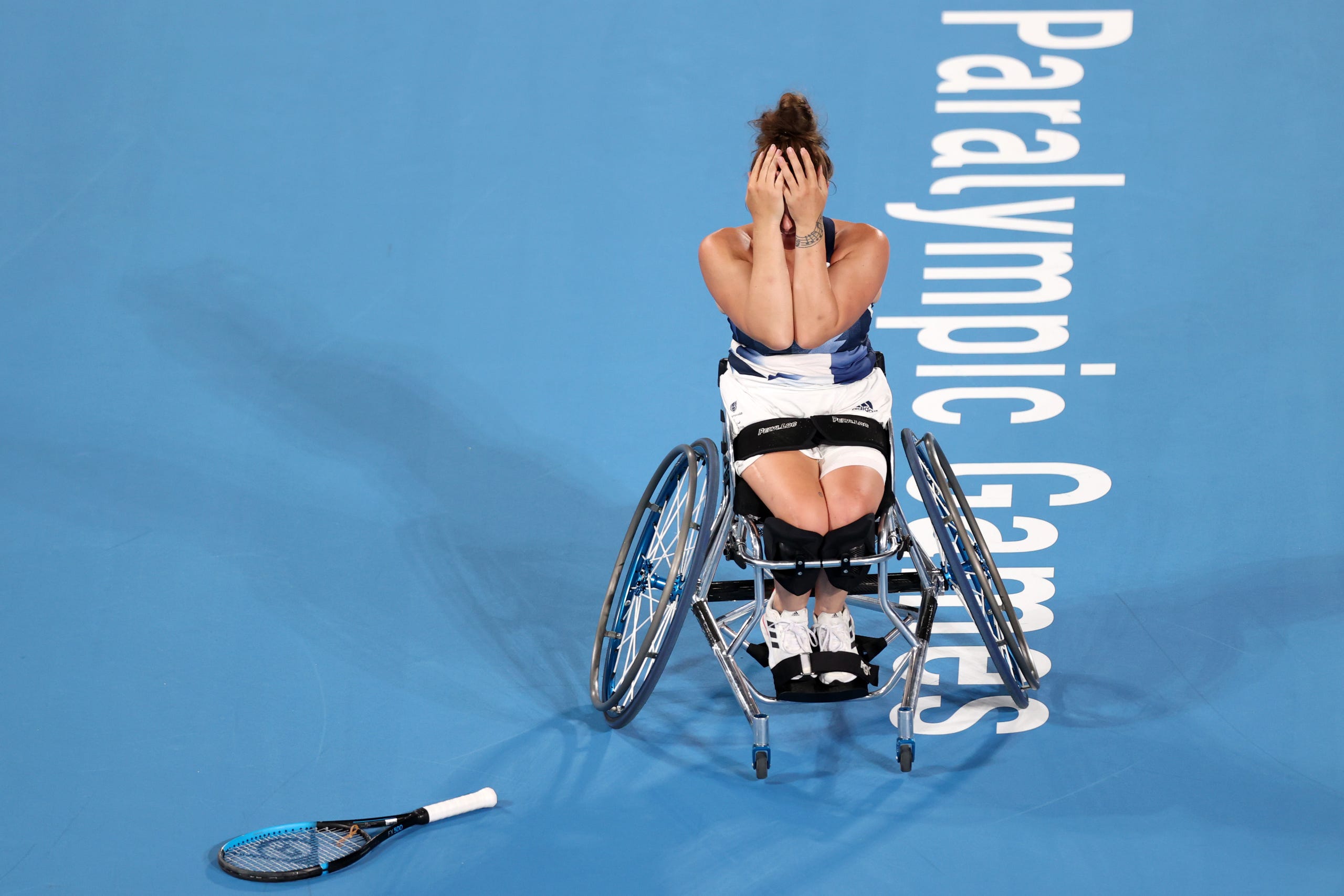 Sept. 3: Jordanne Whiley of Team Great Britain shows emotion as she wins the bronze medal after her victory over Aniek van Koot of Team Netherlands in the Wheelchair Tennis Women's Singles bronze medal match on day 10 of the Tokyo 2020 Paralympic Games at Ariake Tennis Park.