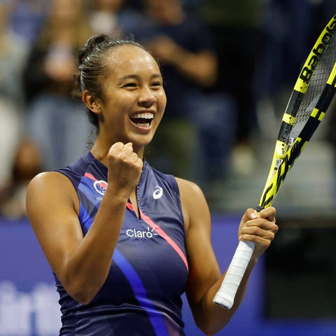 Canada's Leylah Fernandez celebrates upsetting Nao