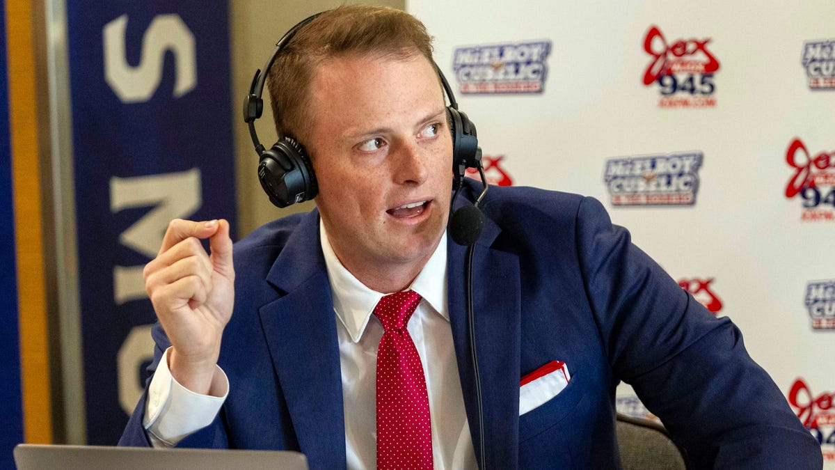 Jul 19, 2021; Hoover, Alabama, USA; SEC Network personality Greg McElroy visits Radio Row during SEC Media Days at Hyatt Regency Birmingham. Mandatory Credit: Vasha Hunt-USA TODAY Sports      