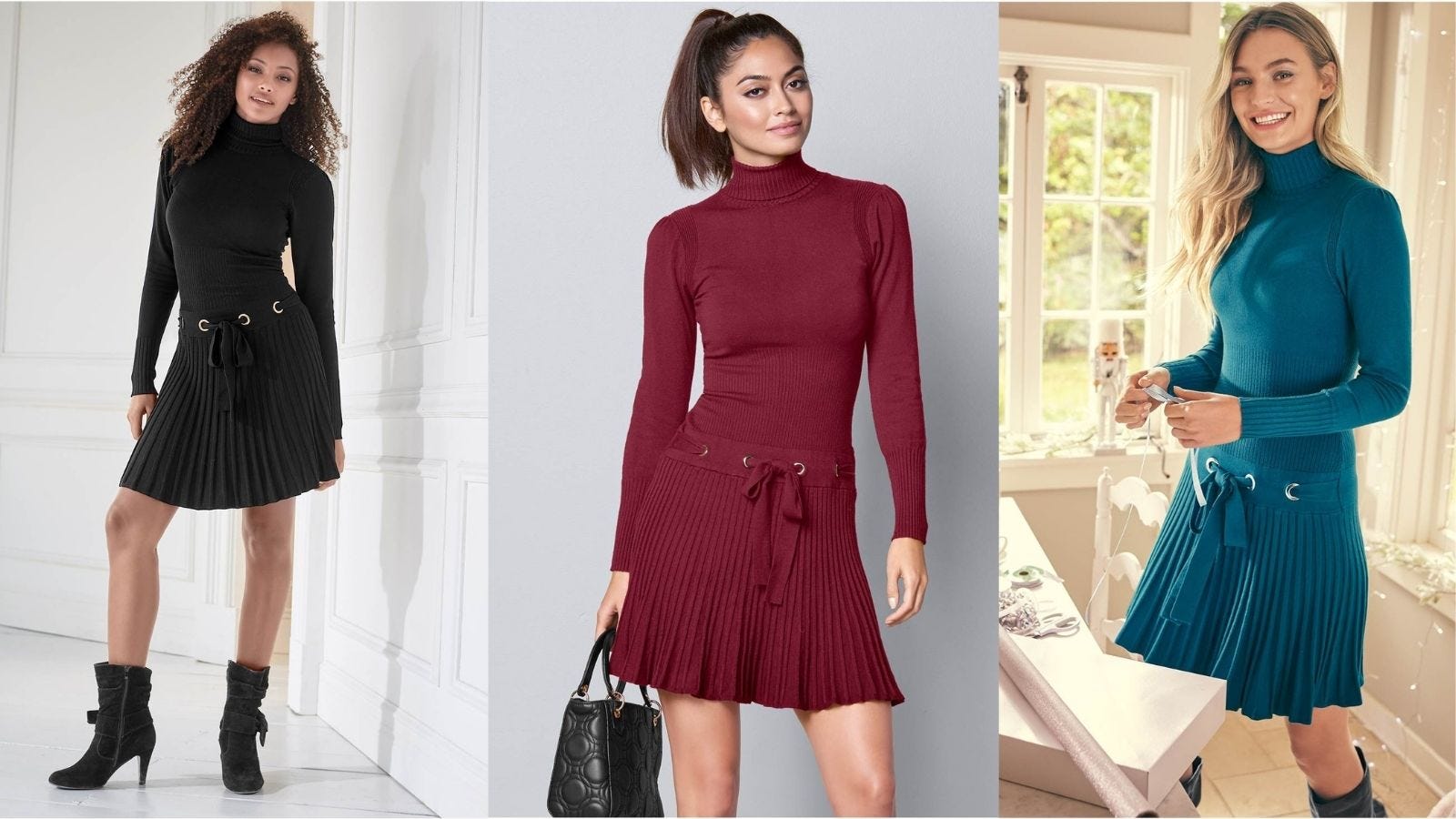 venus pleated sweater dress