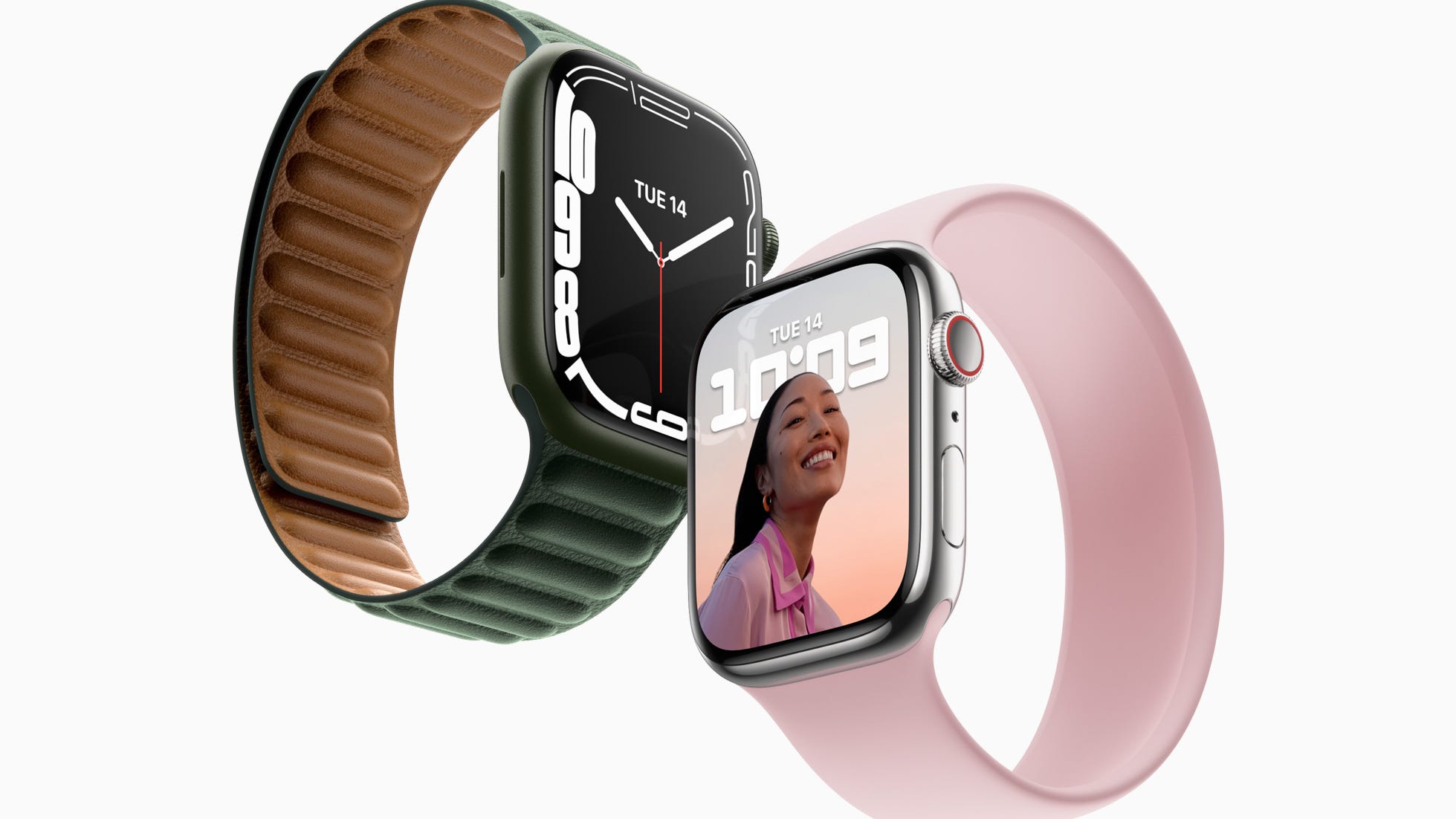 Apple Watch Series 7 пристига в магазините на 15 октомври и започва от $ 399 за 41 -милиметровия модел и $ 429 за 45 -милиметровия модел.  Новият часовник има 20% по -голяма площ на екрана и е с 40% по -тънък от модела от Серия 6.