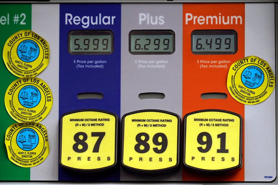 High gas prices are posted at a full service gas station in Beverly Hills, Calif., Sunday, Nov. 7, 2021. The average U.S. price of regular-grade gasoline jumped by 5 cents over the past two weeks, to $3.49 per gallon. The price at the pump is $1.30 higher than a year ago. Industry analyst Trilby Lundberg of the Lundberg Survey said Sunday the rise comes as the cost of crude oil and ethanol surges. Nationwide, the highest average price for regular-grade gas is in the San Francisco Bay Area, at $4.77 per gallon.   The lowest average is in Houston, at $2.98 per gallon.