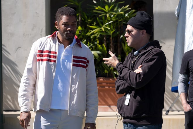 Will Smith (left) on the "King Richard" set with Wilmington native and Tatnall School graduate Zach Baylin, the film's screenwriter, in March 2020.