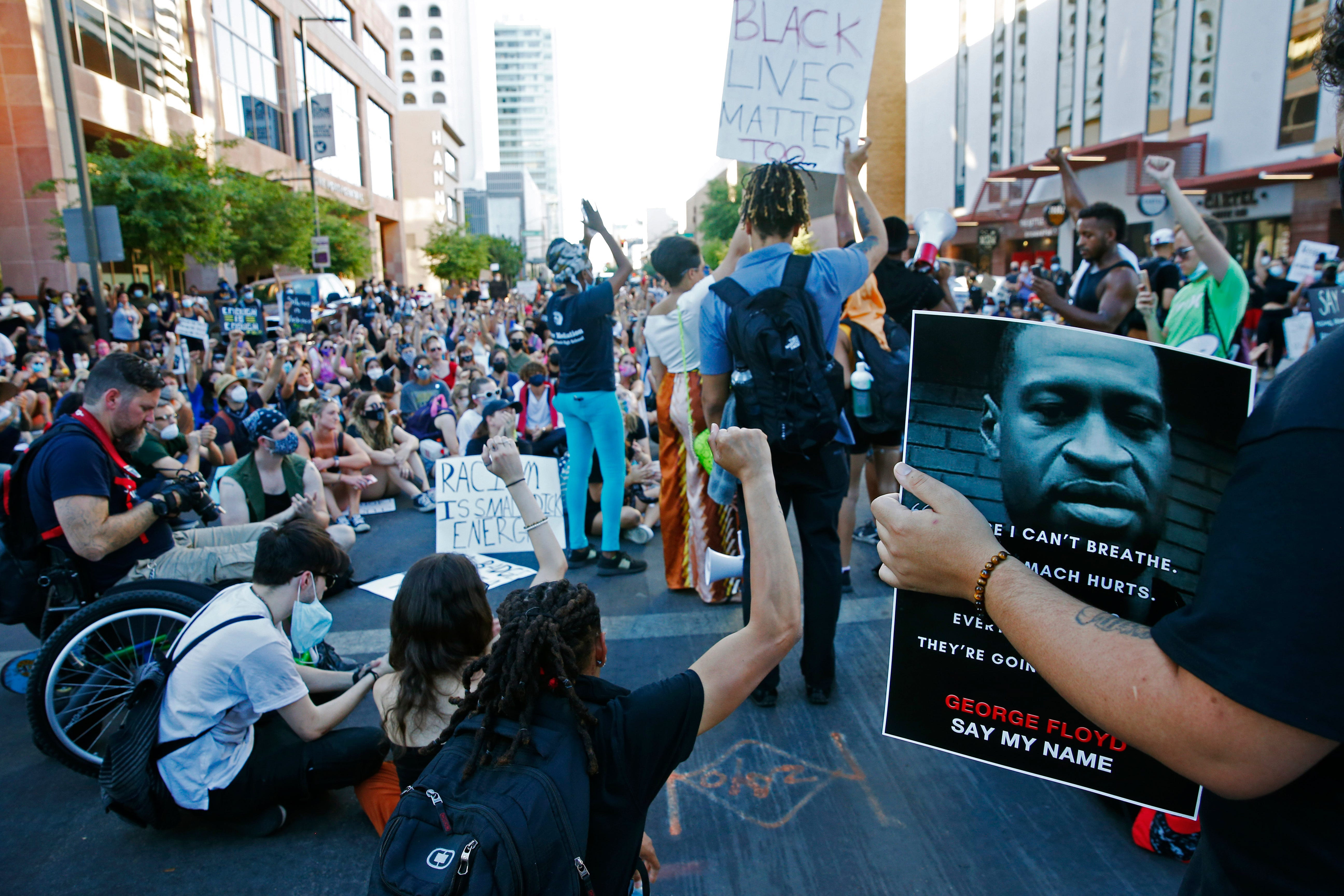 Protesters march against police brutality in Phoenix on June 9, 2020.