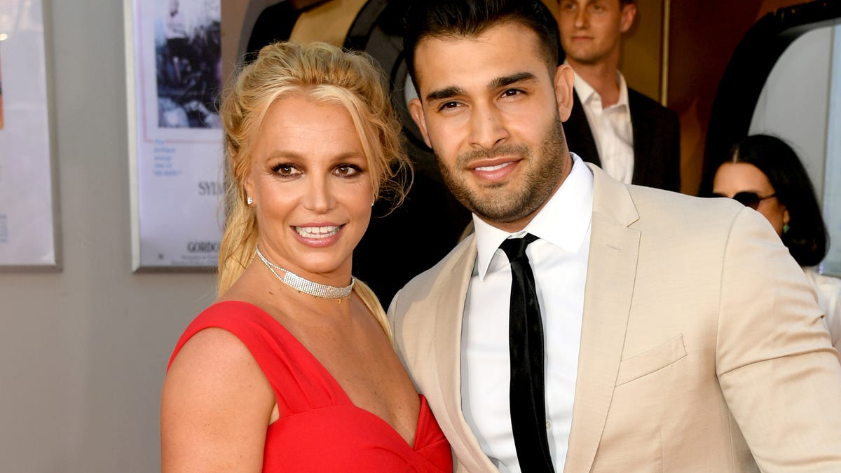 Britney Spears and Sam Asghari arrive at the premiere of Sony Pictures' "Once Upon A Time ... in Hollywood" at the Chinese Theatre on July 22, 2019, in California.