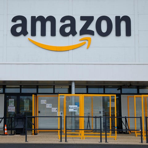 A picture shows the Amazon logo on the frontage of