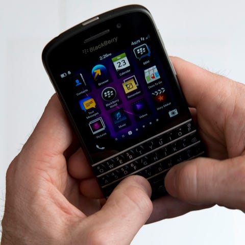 This April 23, 2013 file photo shows a BlackBerry 