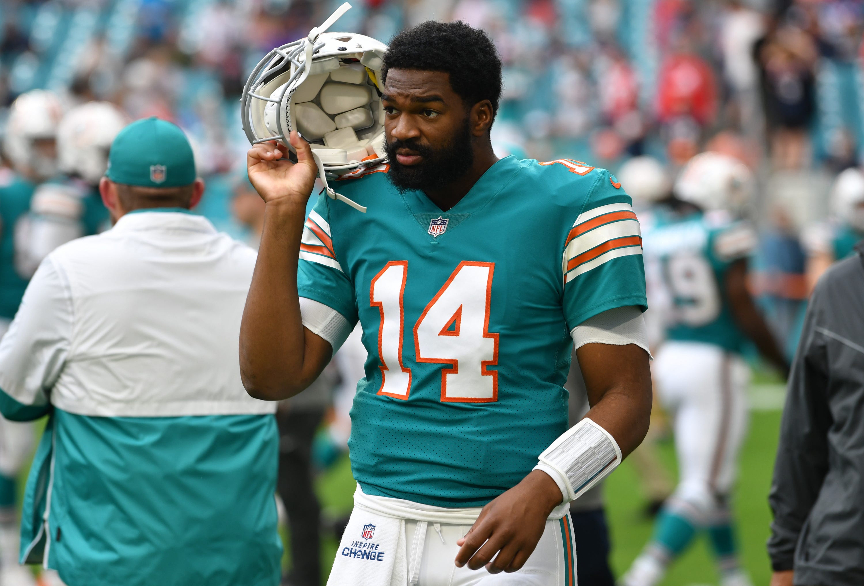 Browns QB Jacoby Brissett is the Bryant & Stratton College POG v Dolphins