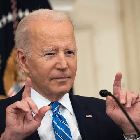 President Joe Biden speaks during a meeting with p