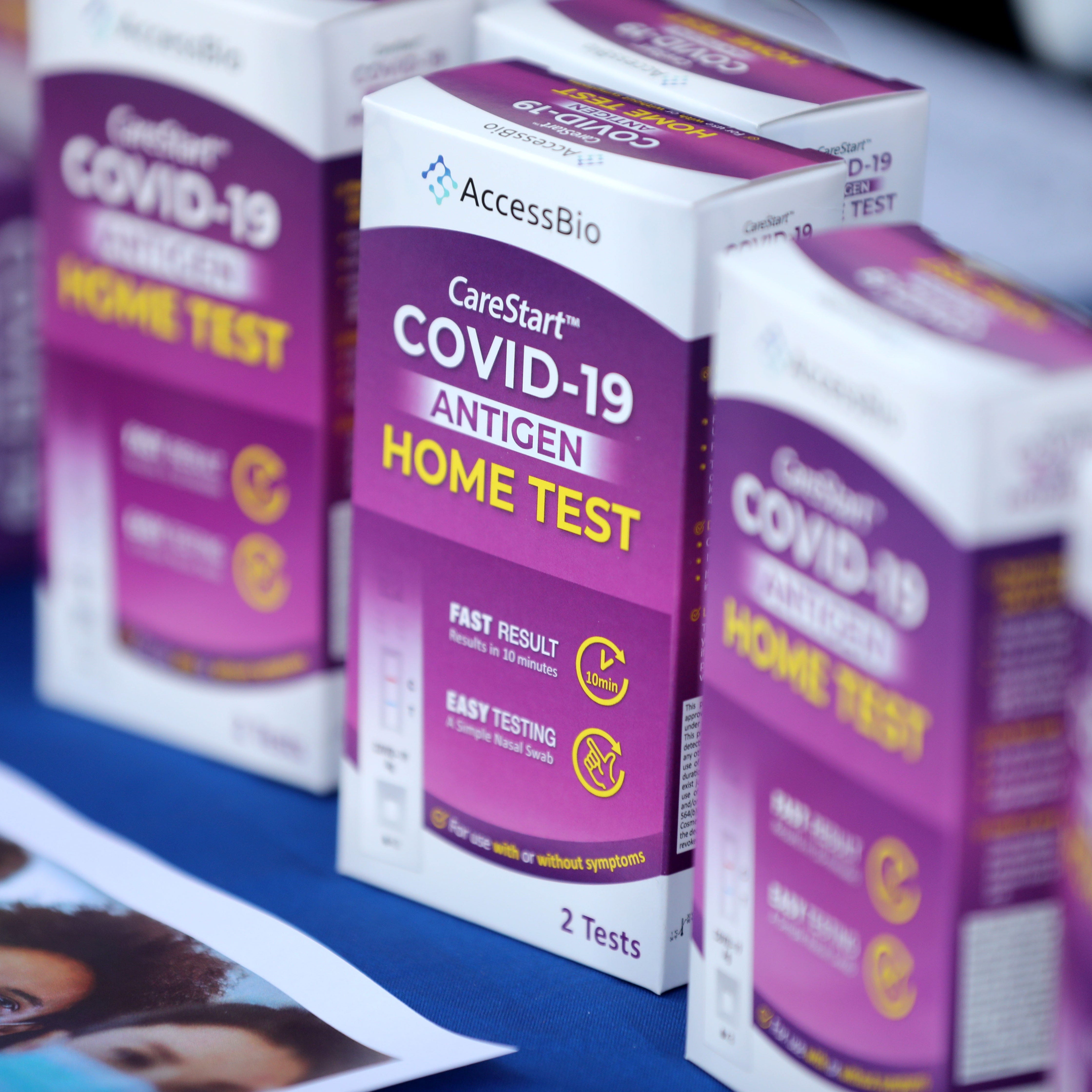 Covid-19 home tests being distributed during an outreach event at the Open Door Family Medical Center in Ossining Feb.1, 2022. The Open Door Family Medical Center is handing out Covid tests and encouraging residents to get vaccinated in several communities of color with low vaccination rates. Along with the outreach event in Ossining, they will be holding similar events in Sleepy Hollow and Port Chester.