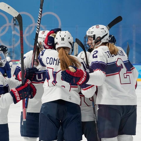 US forward Kendall Coyne Schofield celebrates with