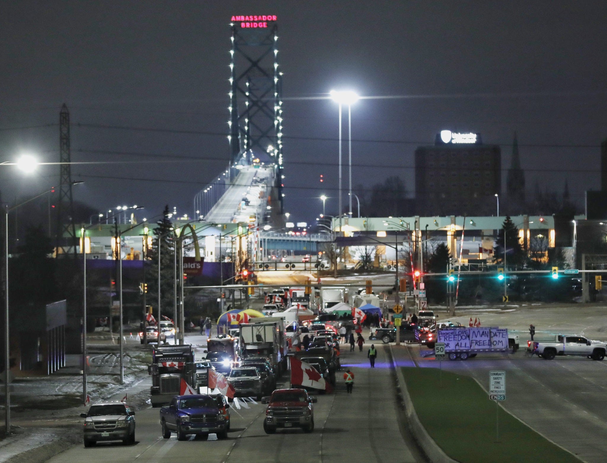 Police, Protesters Remain At Ambassador Bridge Blockade