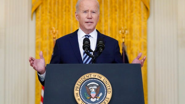 President Joe Biden speaks about the Russian invas