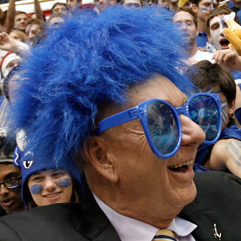 Dick Vitale with the Cameron Crazies before the Du