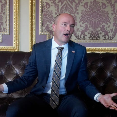 Utah Gov. Spencer Cox speaks during an interview a